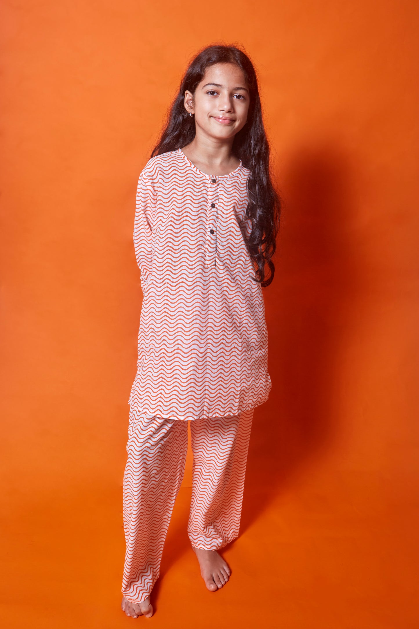 Orange Waves kids pajama sets