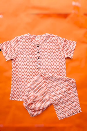 orange swirls half sleeve kids pajama sets